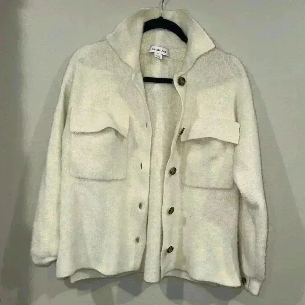 Calligraphie Cream‎ Teddy Shacket Small Cozy Cottagecore Overshirt Jacket